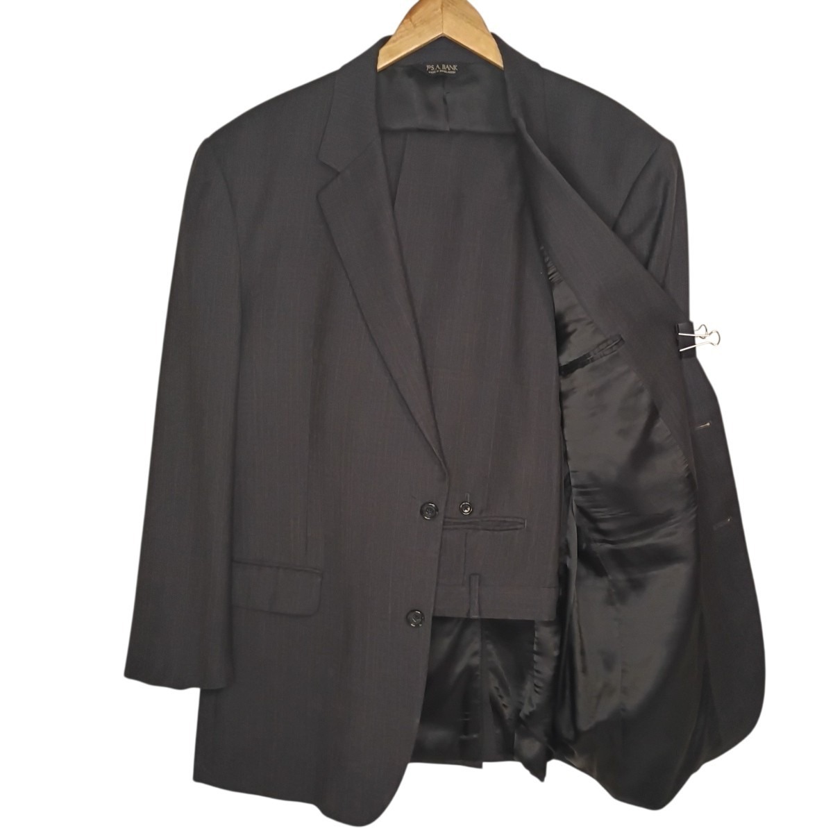 Jos. A. Bank Suit 46l Gray Plaid Wool 2 Button Jacket 41/30 Pleated Cuffed Pants